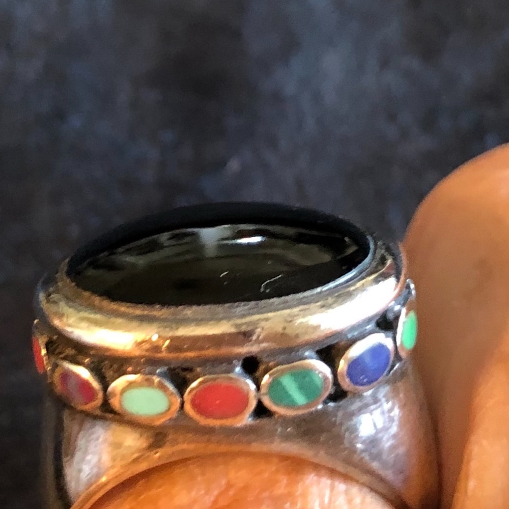 Onyx ring surrounded by many jewel tones - Picture 2 of 5
